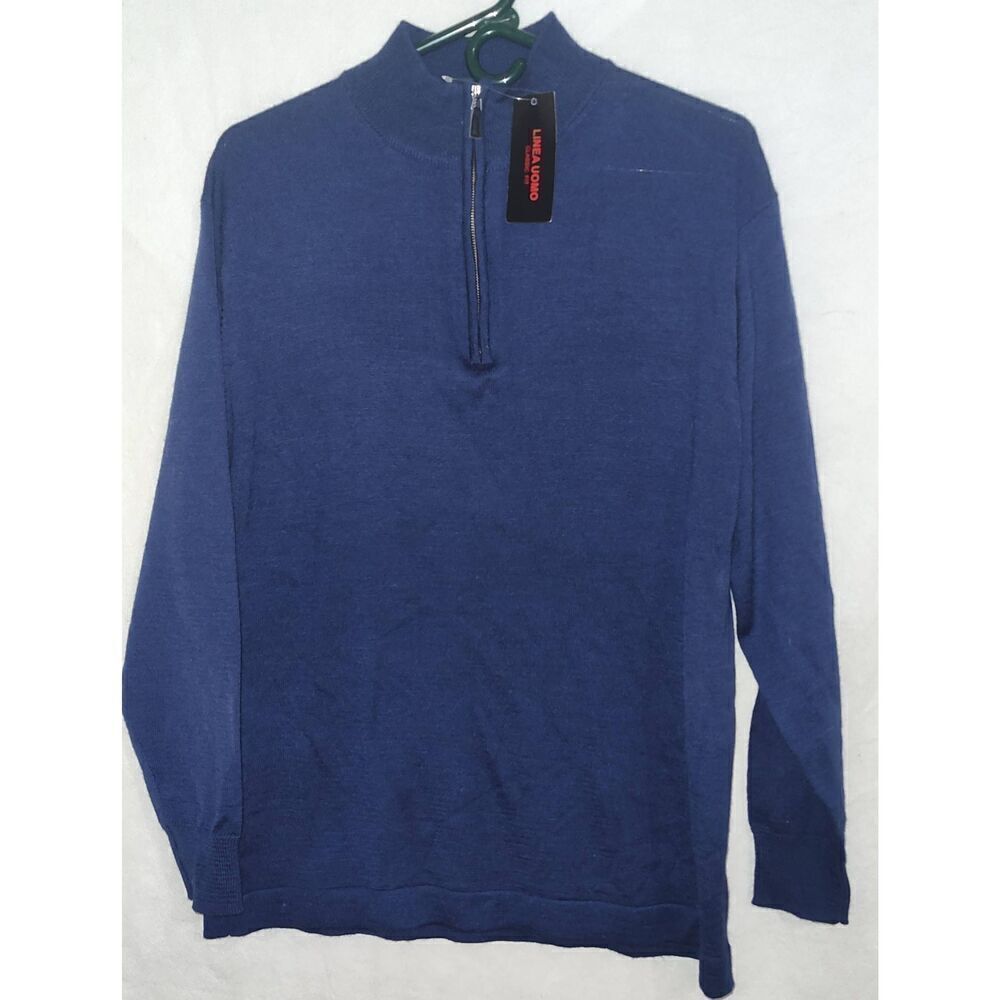 NWT LINEA UOMO Sz M WooL Acrylic Pullover Sweater 1/4 Zip Blue